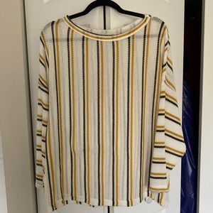 Mustard/Olive Striped Waffle Knit Top - Size Small